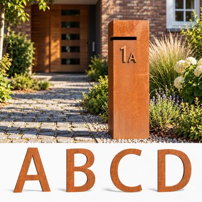 ADEZZ Briefkastenhausbuchstaben Cortenstahl A-D