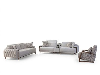 Beiges Sofa-Set mit Buche-Details, 3-teilig (BD)