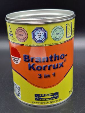 750ml Brantho Korrux 3in1 Verkehrsrot RAL 3020 Rostschutz & Metallschutz Farbe