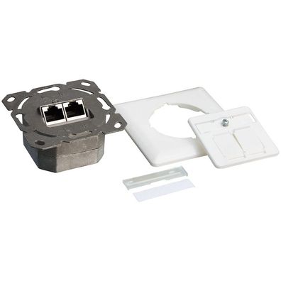 LogiLink CAT 6 Anschlussdose UP 2 x RJ45 STP Waagerecht signalweiß (1er Faltschachtel