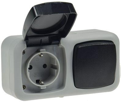 ChiliTec Feuchtraum Kombi-Schalter/Steckdose, P44 250V AC / 10 / 16A, grau, AP horizo