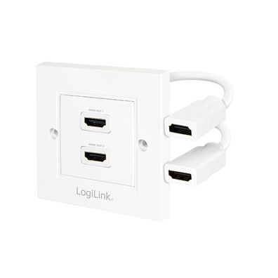 LogiLink HDMI Wanddose mit 2 fach mit HDMI Kabel 4K/30Hz weiß 0,18 m (1er Faltschacht
