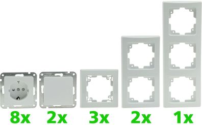 ChiliTec DELPHI Starter-Kit, 16-teilig PRO, eiß 8x Steckdose, 2x Schalter, Klemmansch