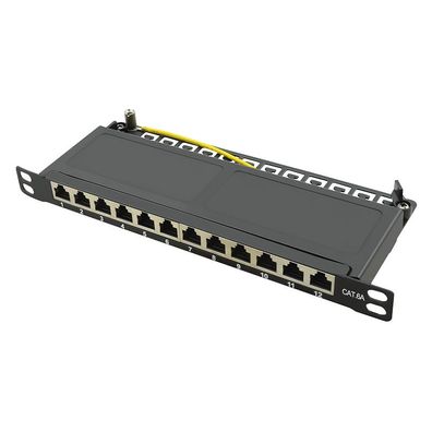 LogiLink CAT 6A Mini Patchpanel 10" Einbau 12 Ports 0,5 HE schwarz (1er Faltschachtel