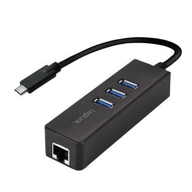LogiLink USB 3.0 Typ C auf Gigabit Adapter auf 1 x RJ45 und 3 x USB 3.0 Typ A (1er Fa