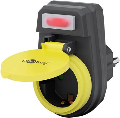 goobay Steckdosenadapter mit Schalter spritzwassergeschützt schwarz/gelb (1er Faltsch
