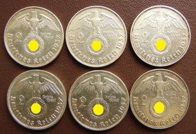 2 Reichsmark 1937 A, D, E, F, G, J