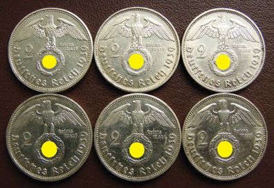 2 Reichsmark 1939 A, B, D, F, G, J