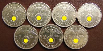 2 Reichsmark 1938 A, B, D, E, F, G, J
