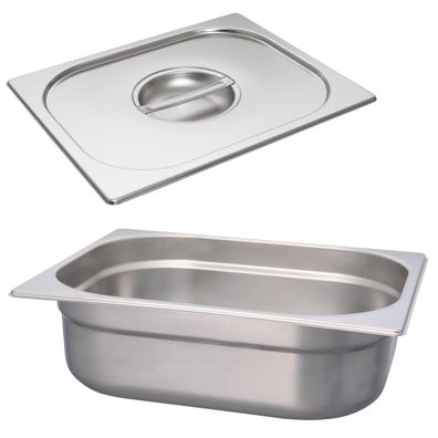 Schneider Edelstahl GN-Behälter Set 1/2 & Deckel 100mm Gastronorm Buffet Einsatz