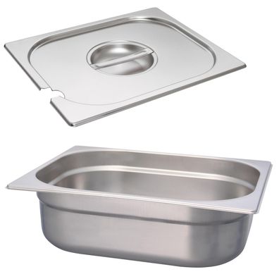Schneider Edelstahl GN-Behälter 1/2 Set Deckel mit Löffelmulde 100 mm Gastronorm