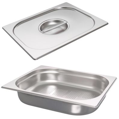 Schneider GN-Behälter 1/2 Set & Deckel 65 mm Edelstahl Einsatz mit Bodenlochung