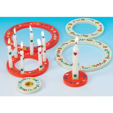 TIB 11504 Geburtstagskerzenhalter Ring Holz 3Größen rot+weiß