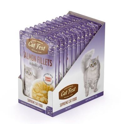 12 * Cat Fest Katzenfutterbeutel „Lachsfilets in Gelee“ 70 g
