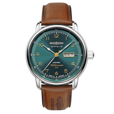 Zeppelin Herrenuhr 9664-4 Méditerranée Automatik mit Day Date und Lederarmband