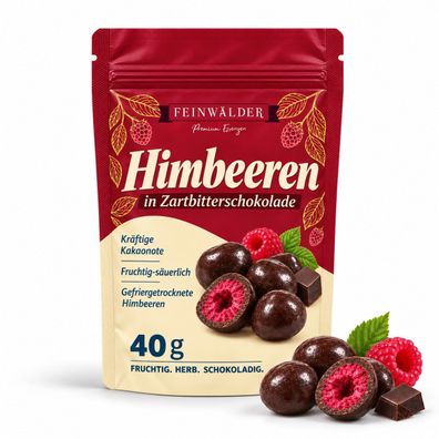 Feinwälder® Himbeeren in Zartbitterschokolade – 40 g Mini-Probierpackung