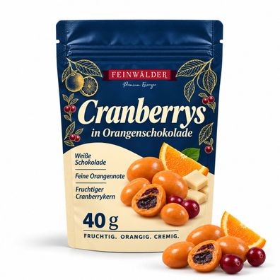 Feinwälder® Cranberrys in Orangenschokolade – 40 g Mini-Probierpackung