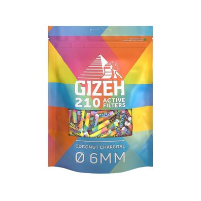 Gizeh Active Filter 6mm Rainbow Aktivkohle mit Kokoskohle, 210 Stück