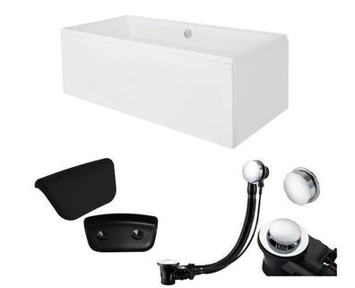 Badewanne Rechteck 190x90 QUADRO Acrylschürze Kopfstütze Ablauf und Füße GRATIS