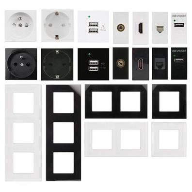HDMI Steckdose Wandsteckdose Komponenten Rahmen HDMI USB Ladegerät TV LAN Glas