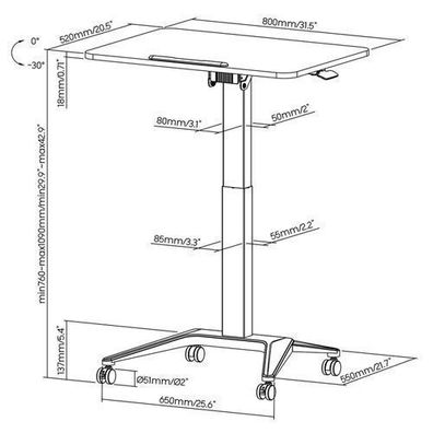 Maclean MC-453 Mobiler Laptop-Schreibtisch mit Pneumatischer Höhenverstellung