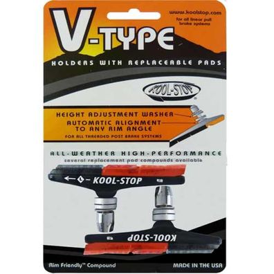 Kool-Stop Bremsschuhe H5 V-Brake dual Standardgröße schwarz-salmon - starke Bremsleis