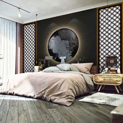 Luxus-Wandtapete Weltkugel in Schwarz & Gold | Modernes Geometrie-Design 9173