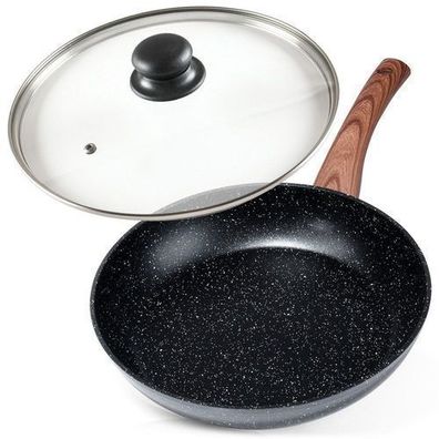 Granit-Bratpfanne mit Glasdeckel BLACK&WOOD 26 cm