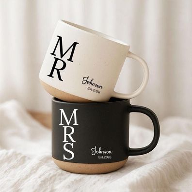 Newlywed Coffee Tasse Mr & Mrs Personalisiert mit Nachname Hochzeitsgeschenk Paare