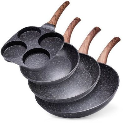 Granit-Bratpfannen-Set 20 / 24 / 28 cm + Eierpfanne, 4-teilig. BLACK&WOOD