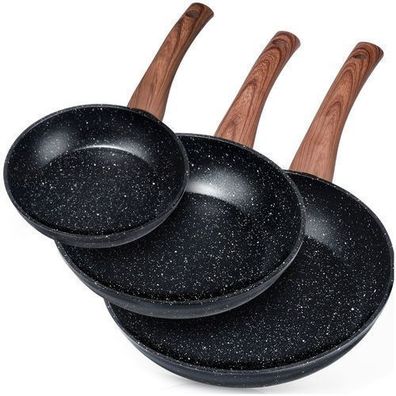 BLACK&WOOD Granit-Bratpfannenset 16 / 20 / 24 cm 3-teilig