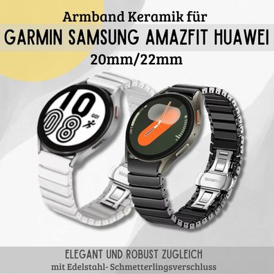 Keramik Armband für Garmin Samsung Huawei Amazfit Watch 20mm 22mm Metall