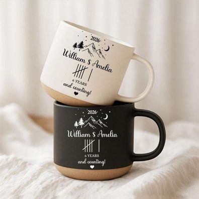 Jahrestag Tasse Personalisiert mit Namen und Jahr Camping Berge Geschenk für Paare
