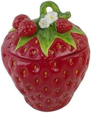 Bonboniere Dose mit Deckel Keramik Erdbeer Frutta, Rot, 16x16x20 cm