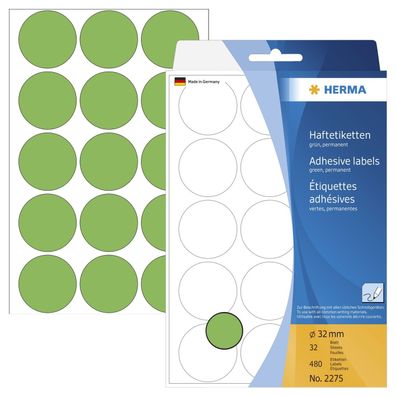 Herma 2275 2275 Vielzwecketiketten - grün, Ø 32 mm, matt, 4