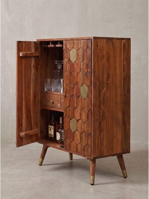 Hausbar Akazie Massivholz Rechteckig Retro - Arenzano Kadima