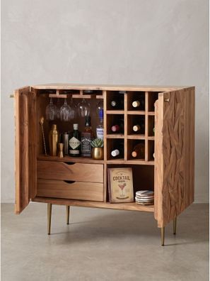 Hausbar Akazie Massivholz mit Holzstruktur Rechteckig Modern - Mertola Kadima