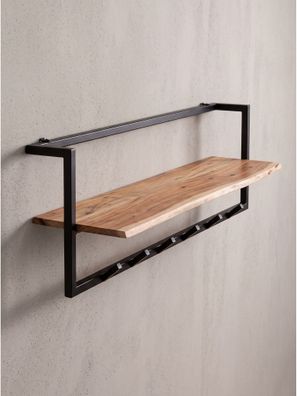 Wandgarderobe Akazie Massivholz Rechteckig Industrial 100x25x32 cm - TIETAR Kadima