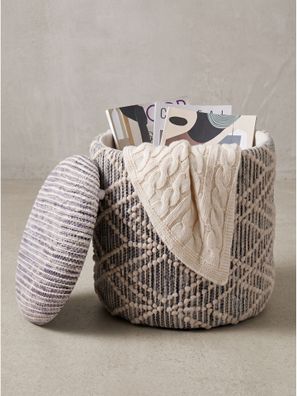 Sitzhocker Stoff mit Textilbezug Boho Grau-Beige - RHONE Kadima