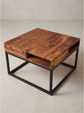 Couchtisch Dunkles Massivholz mit Stauraum Quadratisch - SAZAVA Kadima