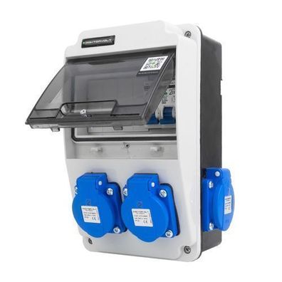 Wandverteiler XS 16A 2x230V IP44 kompakter Stromverteiler mit Leitungsschutzschalter