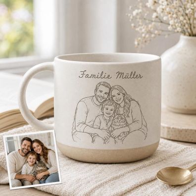 Foto Portrait Tasse Personalisiert Strichzeichnung Familie Geschenk zum Jahrestag