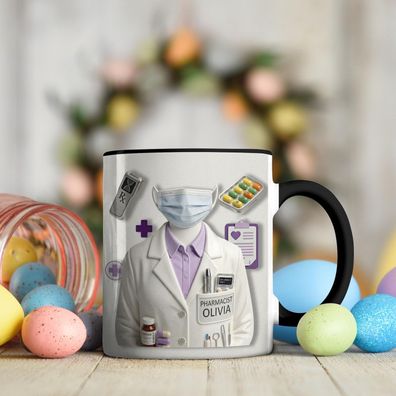 Pharmacist Apothekerin Tasse Personalisiert mit Namen Weihnachtsgeschenk PTA