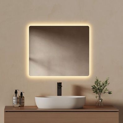 EMKE LED Badspiegel 60x50cm Beschlagfrei Warmweiß Kaltweiß Wandspiegel Knopfschalter