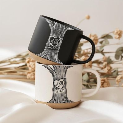 Couple Valentines Herzbaum Tasse mit Initialen & Datum, Hochzeitsgeschenk für Paare