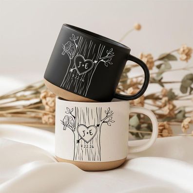 Herzbaum Tasse für Paare Personalisiert mit Initialen Brautpaar Hochzeitsgeschenk