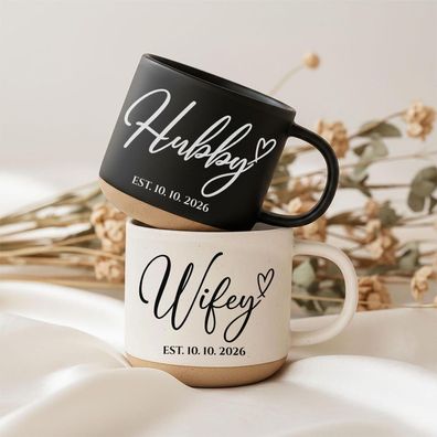Hubby Wifey Tasse Personalisiert mit Datum Mr Mrs Ehemann Ehefrau Hochzeitsgeschenk