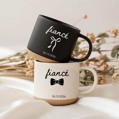 Fiancé Fiancée Tasse Personalisiert mit Datum Verlobte Paare Hochzeitsgeschenk