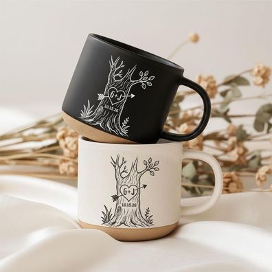 Herzbaum Tasse Personalisiert mit Namen Datum für Paare Brautpaar Hochzeitsgeschenk