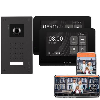 Balter ENTRI L Video Türsprechanlage 2x 7 Zoll WiFi HD Monitor Schwarz Set